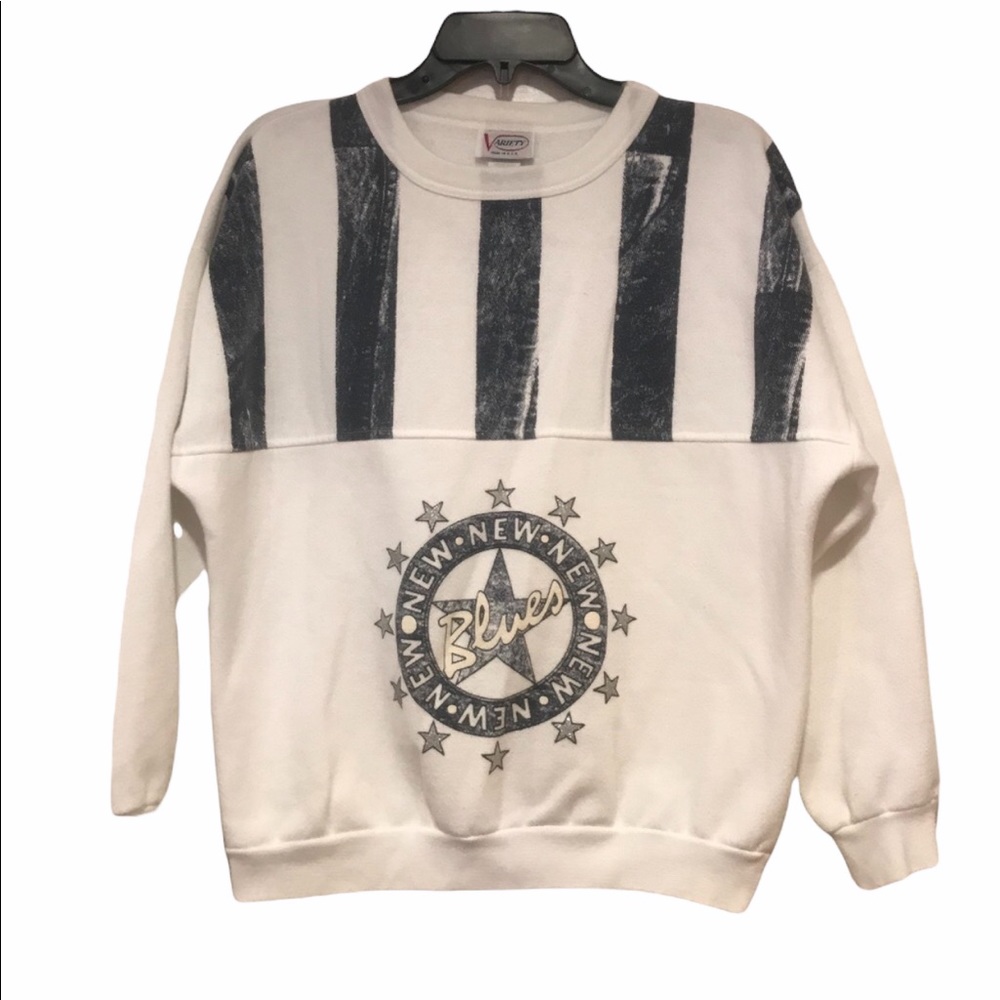 Variety Vintage White Sweatshirt Graphic Design Pullover Size Medium New Blues